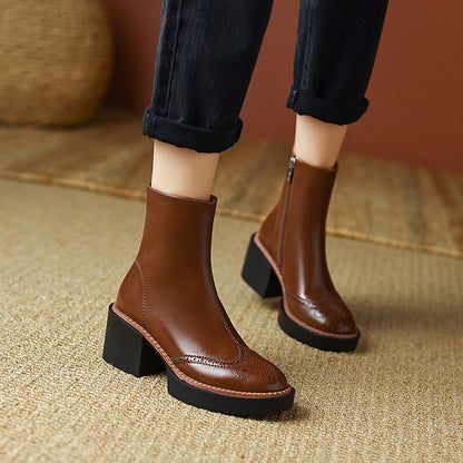 Amozae 2023 Autumn Winter Women Boots Round Toe Chunky Heel Women Shoes Solid Ankle Boots Platform Shoes Retro Bullock Chelsea Boots