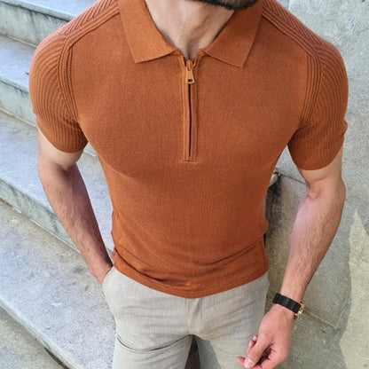 flowersverse Summer New Knitwear Men's T Shirts Slim Lapel Short-sleeved Polo Shirt Solid Color Casual Male Tops
