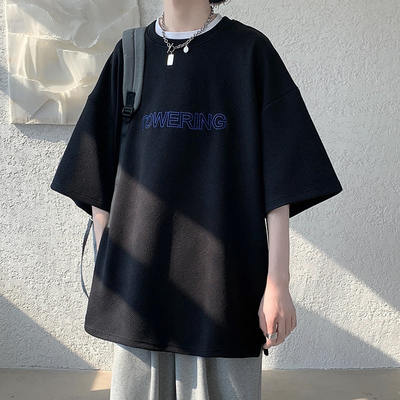 flowersverse Men's Oversized Tshirts Letter Print Tee Shirt Korean Style Women Man Unisex Short Sleeve Tops Large Size Male Tees 5XL