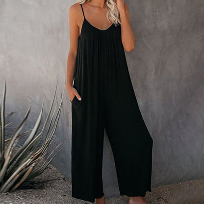 Women Suspender Rompers Overalls Vintage Jumpsuits Playsuits Long Pockets Wide Leg Pants Combinaison Oversize