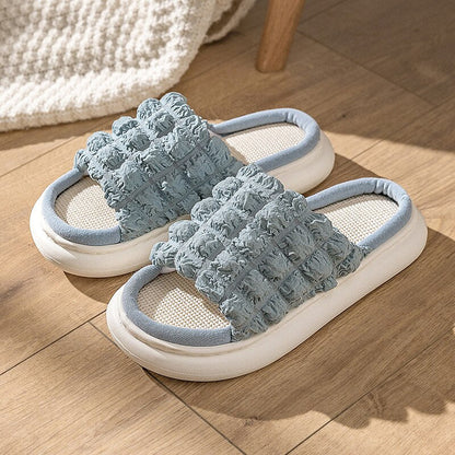 Amozae  Lovely Linen Slippers Summer Women Couples Non Slip Thick Soled Spring Summer Cotton Linen Cool Slippers Home Slipper