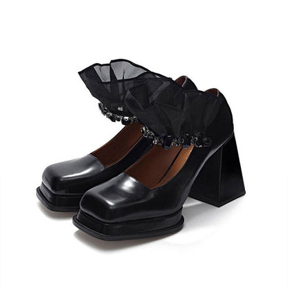 Amozae  Women's Pumps 2022 Ladies Square Toe Buckle Strappy Block Heel Platform Goth Elegant Summer Dress Party Footwear Tacones Mujer