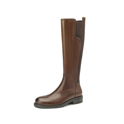 flowersverse  New Autumn/Winter Women's Boots Round Toe Chunky Heel Knight Boots Shoe For Women Cow Leather Vintage Boots Knee-High Boots