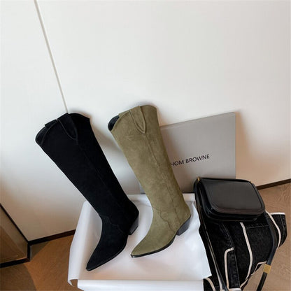 flowersverse  Autumn/Winter Pointed Toe Chelsea Boots New Women Boots Chunky Heel Mid-Calf Boots Shoes For Women Comfortable High Heel