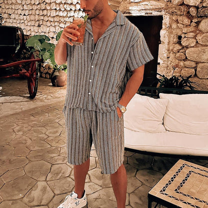 flowersverse Men's Short Sleeve Dress Shirt and Shorts Set - Perfect for Summer