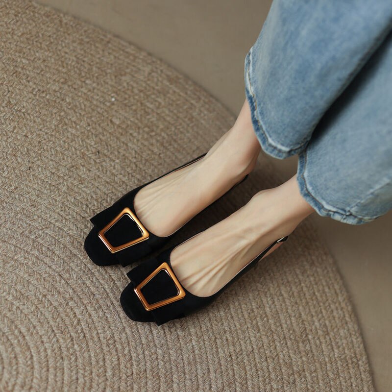 flowersverse Classic Women's Sandals Metal Decoration Mixed Colors Female Shoes Thick Heel Square Head Shallow Mouth Office Ladies Pumps