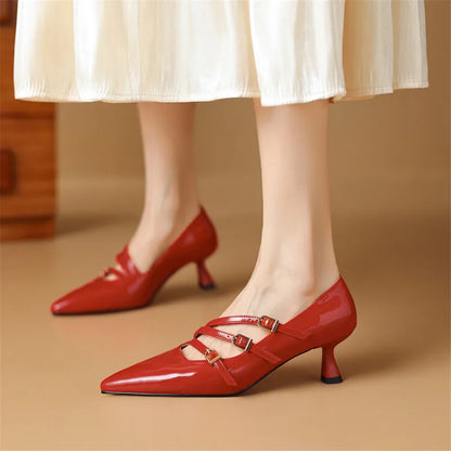 New Patent Leather Mary Jane Shoes Spring Woman Shoes Pointed Toe High Heels Women Pumps Shoes for Women Large Size Ladies