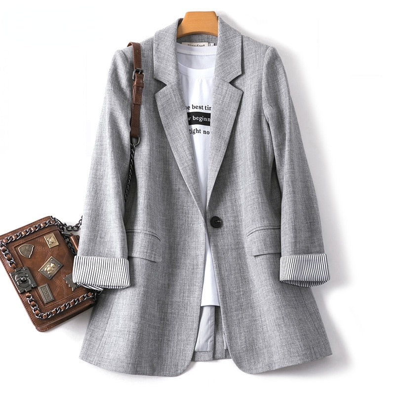 flowersverse Women's Long Sleeved Spring Casual Blazer New Fashion Business Solid Color Blazer Women's Office Blazer Women's Coat Jacket