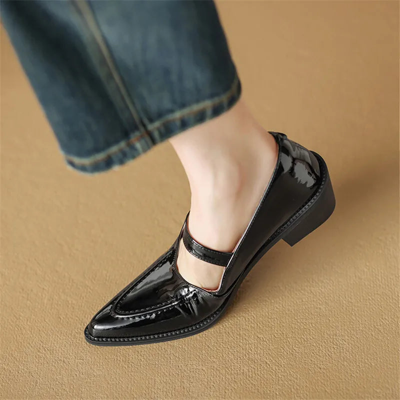 New Spring Summer Patent Leather Woman Shoes Pointed Toe Retro Women Pumps Shoes for Women Zapatos De Mujer Mary Jane Shoes