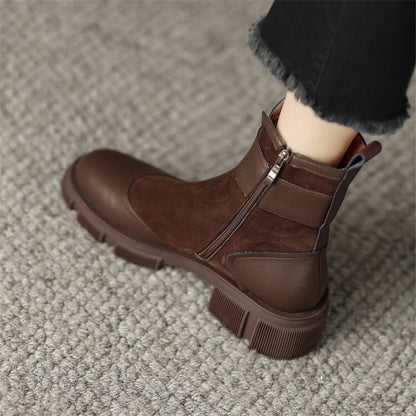 flowersverse  Autumn Round Toe Women Boots Chunky Heel Shoes For Women Short Boots Belt Buckle Ankle Boots Platform Shoes Knight Boots