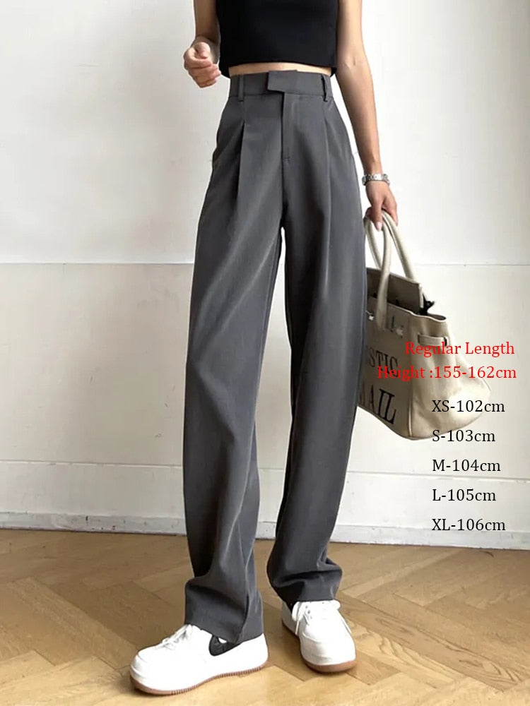 Wide Leg Pants Women Korean Fashion Casual Loose Straight Female Trousers High Waist Office Ladies Suits Pants