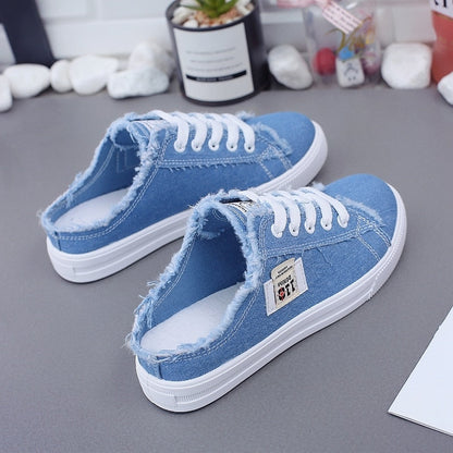 flowersverse Summer Women Loafers Girl's Canvas Shoes Slip-On Half Slippers Breathable Women's Shoes Canvas Sneakers Fashion Flats Shoes