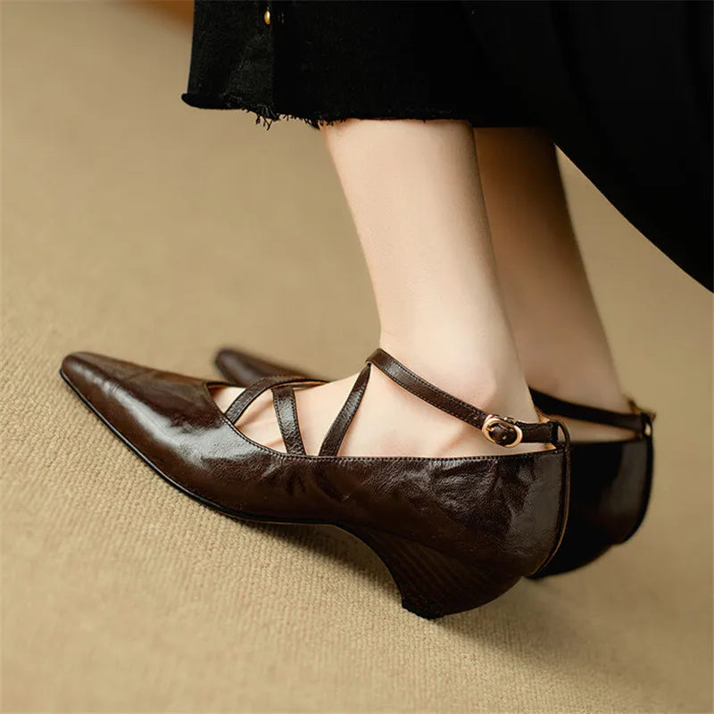 New Spring Summer Sheep Leather Women Shoes Square Toe Shallow Women Pumps Mary Jane Shoes for Women Straps Gladiator Shoes