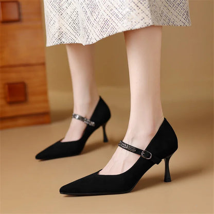 New Sheep Suede Mary Jane Shoes Women Spring Woman Shoes Pointed Toe High Heels Women Pumps Shoes for Women Zapatos De Mujer