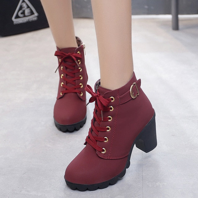 Amozae  2022 New Spring Winter Women Pumps Boots High Quality Lace-Up European Ladies Shoes PU High Heels Boots Fast Delivery