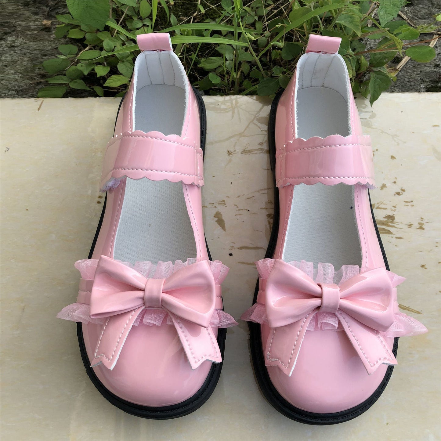 flowersverse - Spring Women Lolita Shoes Kawaii Cheap Japanese Style Lace Patchwork Bow Hook Loop Mary Janes Girls Students Solid Footwear