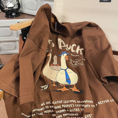 flowersverse Vintage Funny T-shirt for Mens Harajuku Cartoon Ducks Print Graphic T Shirts Y2k Streetwear American Tee Summer Short Sleeve Top