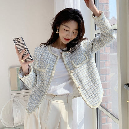 flowersverse High Quality French Vintage Small Fragrance Tweed Jacket Coat Women's Spring Autumn Casual Fried Street Short Coat Plaid Outwear
