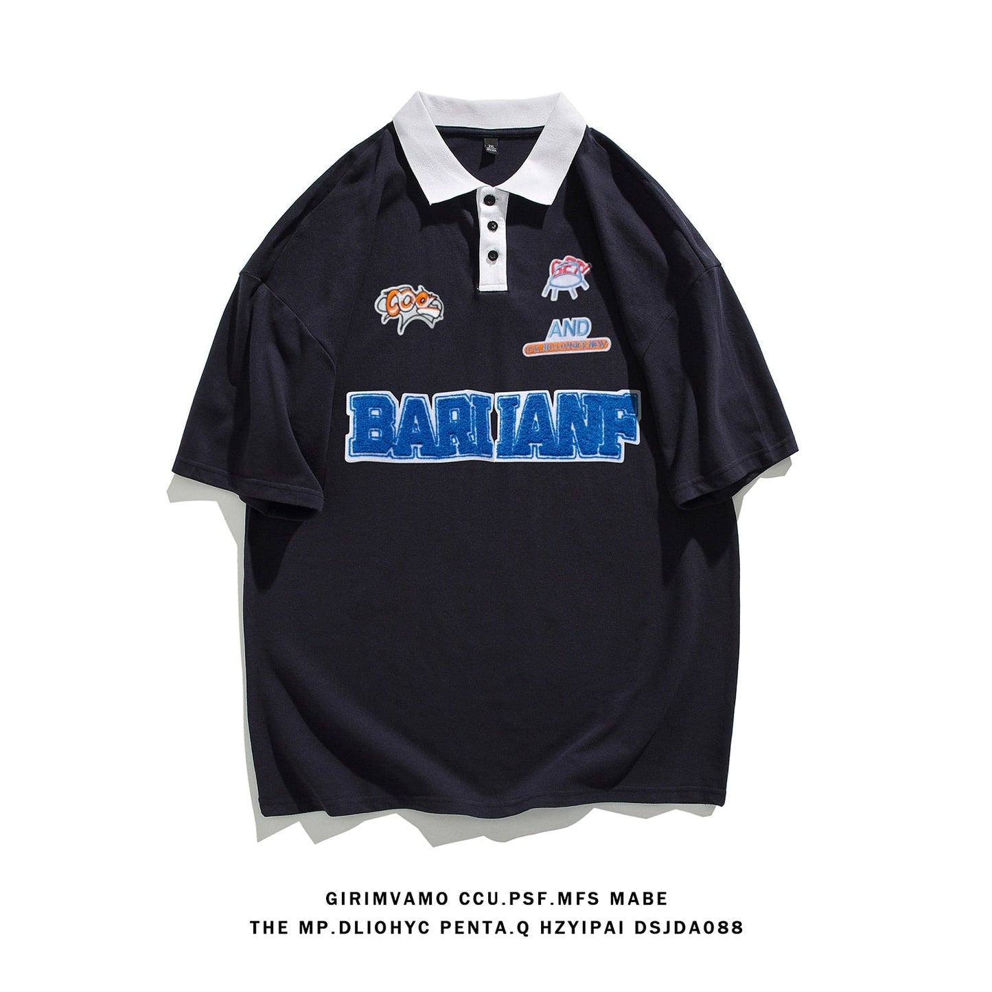 flowersverse American College Style T-shirts Plus Size Mens Short Sleeve Turn-down Collar Tops  Hip Hop Streetwear Male Loose Tee Shirts