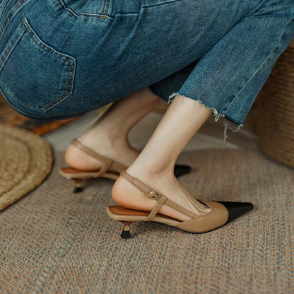 Amozae New Summer Women Slingback Sandals Pointed Toe Mid Heel Females Slippers Elegant Cozy Vintage Girl Office Banquet Footwear