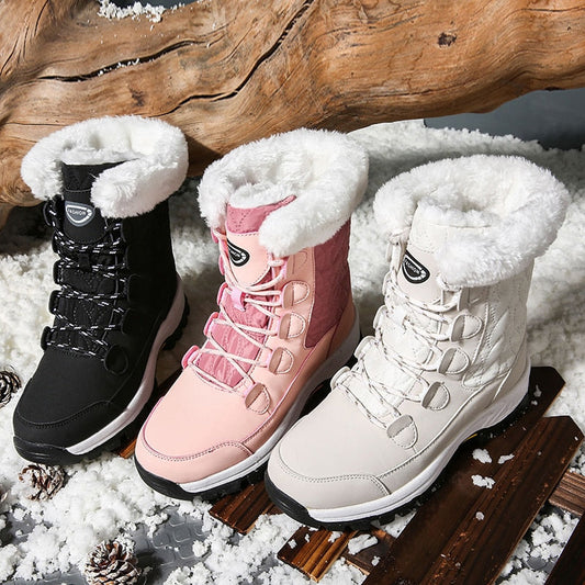 flowersverse Women's Winter High Boot With Fur Snow Boot Warm Puffy Boots For Women Water Proof White Platform Boot Shoes 41 Mid Calf Boots