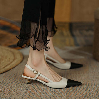 Amozae New Summer Women Slingback Sandals Pointed Toe Mid Heel Females Slippers Elegant Cozy Vintage Girl Office Banquet Footwear