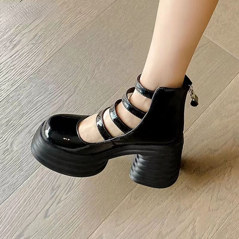 flowersverse - Platform Women Shoes  Summer New Round Toe Thick Heeled Women's High Heels White Mary Jane Shoes Simple High Heeled Sandals