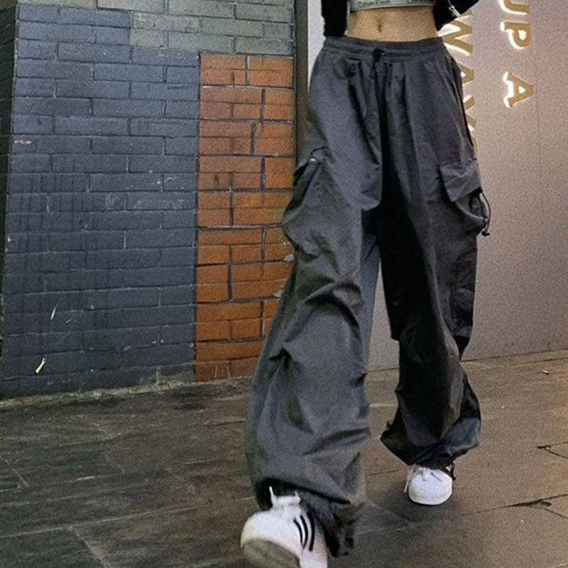 Hip Hop Women Cargo Pants Streetwear All Match Y2K Wide Leg Pants Korean Elastic Waist Sweatpants Female Chic Trousers