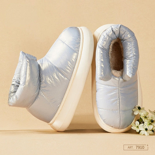 flowersverse Winter Women Fur Slippers Waterproof Warm Plush Household Thickened Thermal Cotton Slippers Indoor Home Footwear Couple Sandals