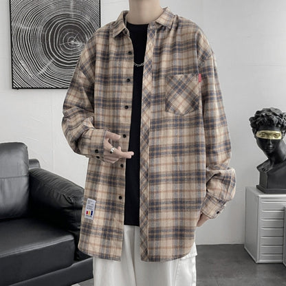 flowersverse Harajuku Plaid Shirt Men Hip Hop Flannel Checked Over Size Shirt High Quality Spring New Oversize Streetwear Green Retro Blouses