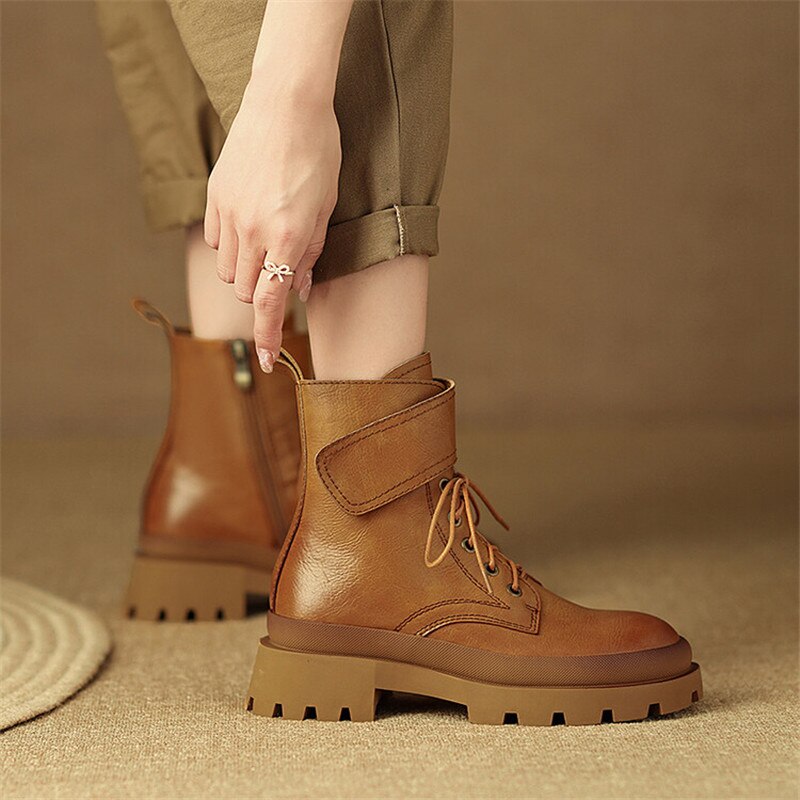 flowersverse Autumn Winter Women Boots Round Toe Side Zipper Women Shoes Chunky Heels Shoes For Women Casual Short Boots Platform High Heels