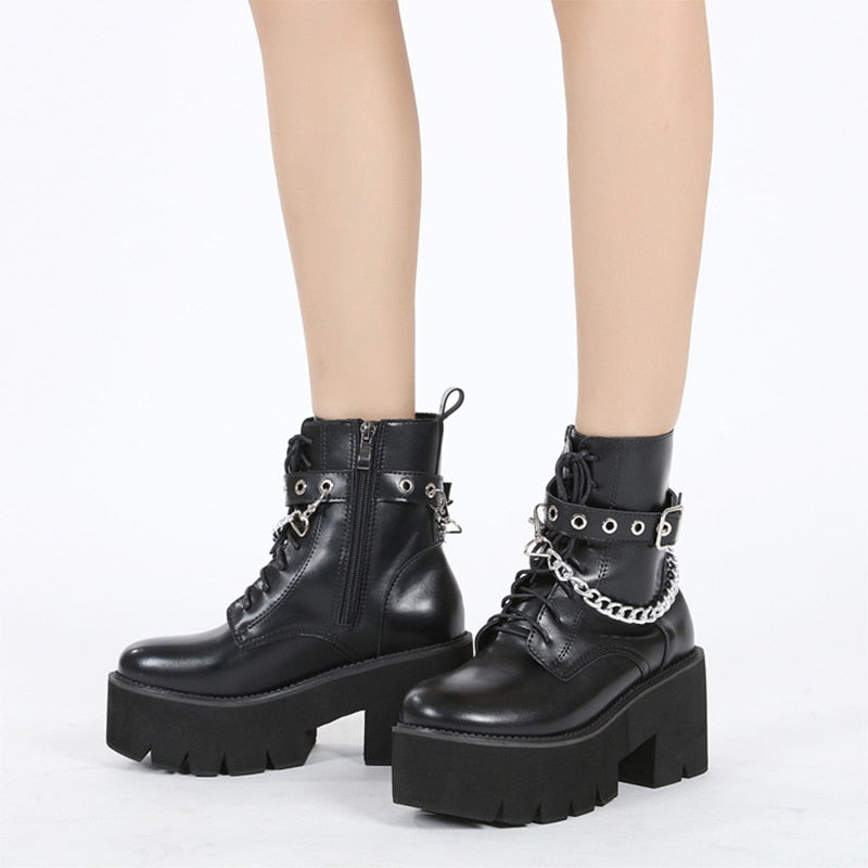 Amozae  Single Boots Thick-Soled High-Heeled Ankle Boots Women's Trendy Round Toe Women's Patent Leather Motorcycle Boots Kobiet Buty