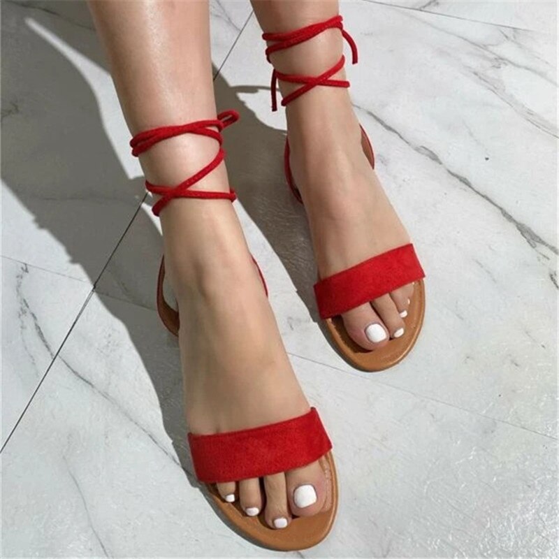 Amozae  Summer Shoes For Women Sandals Fashion Straps Ladies Pen Toe Shoes Woman Round Toe Flat Casual Sandal Outside Female Sandalias