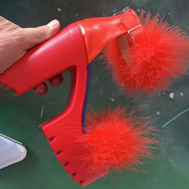 Amozae  Women's Sandals Summer Plus Size Fashion Plush Cute High Heels Thick Sole Comfortable High Heel Sandals Sandalias De Mujer