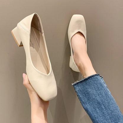 flowersverse New Fashion Exquisite Ladies Beautiful Solid Color Shallow Mouth Thick Heel Soft Sole Pointed Toe Heel Shoes Ladies High Heels