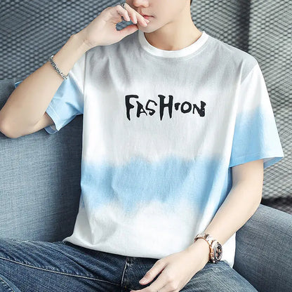 flowersverse  -  Fashion Printed O-Neck Letter Gradient T-Shirt Men's Clothing Summer New Oversized Casual Pullovers Korean Tee Shirt