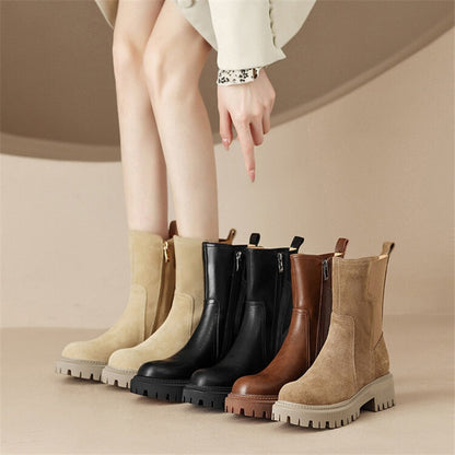 Amozae 2023 New Autumn Winter Chimney Boots Chelsea Boots Women Shoes Round Toe Boots Casual Chunky Platform Boots For Women Botines