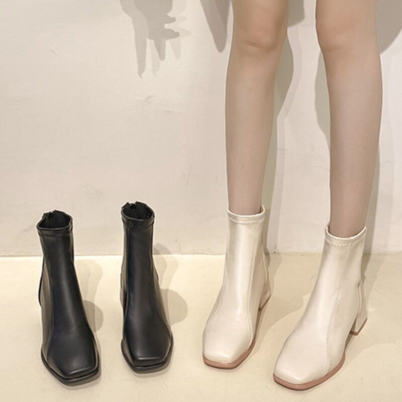 Christmas Gift Winter Women Boots New Fashion Platform Mid Calf Boots Female Square Toe Zipper Black Boots Woman Comfort Botas Ladies