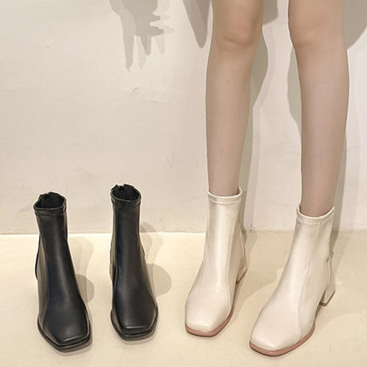 Christmas Gift Winter Women Boots New Fashion Platform Mid Calf Boots Female Square Toe Zipper Black Boots Woman Comfort Botas Ladies