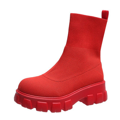 Christmas Gift Casual Boots Woman Slip-On Women Ankle Boots Comfort Shoes Sports Boots Ladies New Platform Sock Boots Female