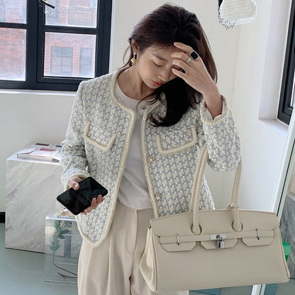 flowersverse High Quality French Vintage Small Fragrance Tweed Jacket Coat Women's Spring Autumn Casual Fried Street Short Coat Plaid Outwear