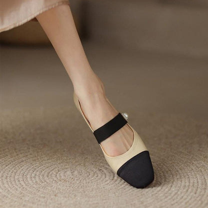 Amozae Spring New Ladies Single Shoes Shallow Mouth Color Matching Women's Pumps Classic Pearl Fashionable One-line Belt Female Shoes