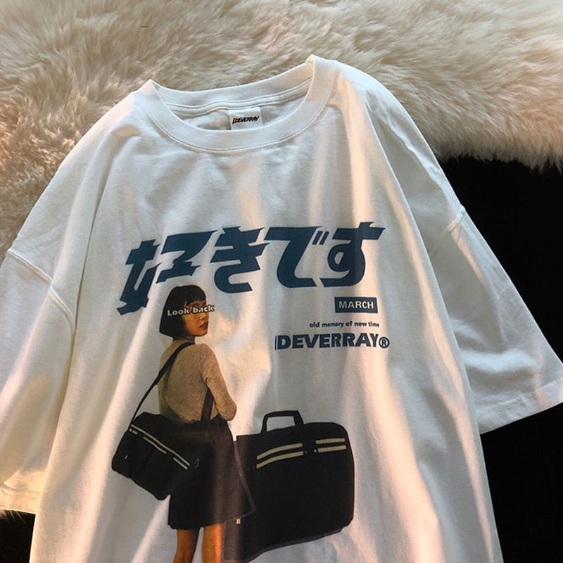 flowersverse Hip Hop Streetwear Y2k Tshirt Girl Japanese Kanji Print Oversized T Shirt Harajuku Summer Mens Short Cotton Sleeve Tops