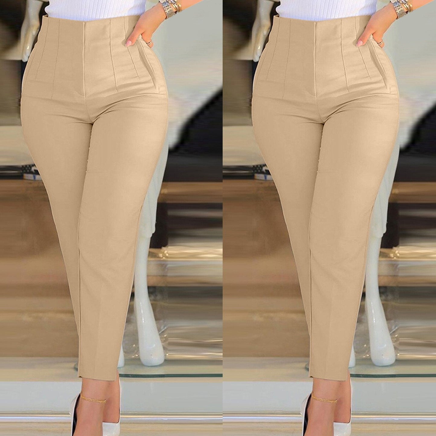 High Waist Cropped Work Pants