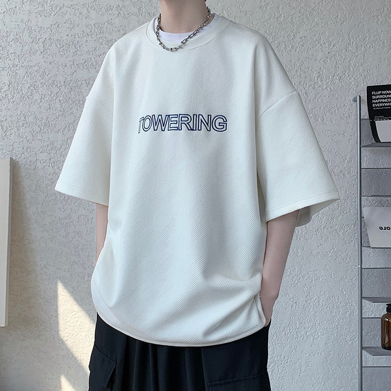 flowersverse Men's Oversized Tshirts Letter Print Tee Shirt Korean Style Women Man Unisex Short Sleeve Tops Large Size Male Tees 5XL