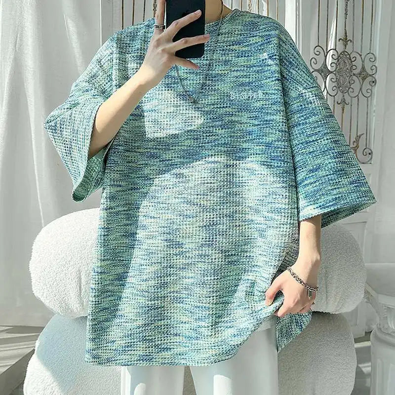 flowersverse  -  Fashion O-Neck Embroidery Letter Vintage Tie Dye T-Shirts Men Clothing Summer New Loose All-match Tops Casual Tee Shirt