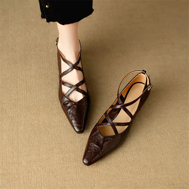 New Spring Summer Sheep Leather Women Shoes Square Toe Shallow Women Pumps Mary Jane Shoes for Women Straps Gladiator Shoes