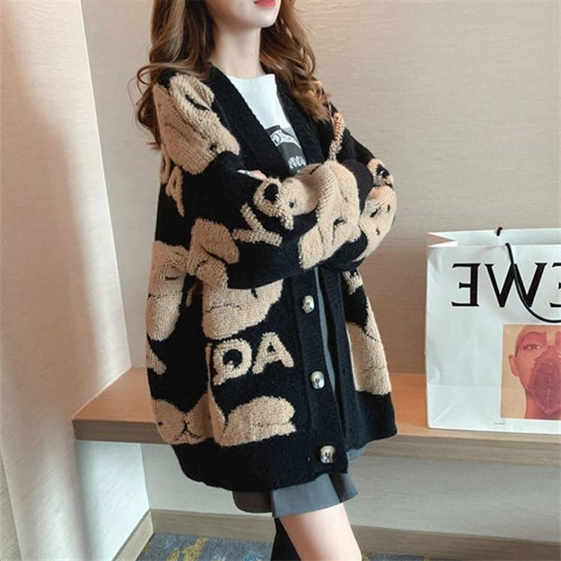 flowersverse Loose Sweater Oversize Woman Christmas Sweater Coat Korean Fashion Sweet Cardigans For Women  Thick Winter Clothes Knitted