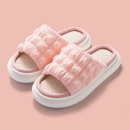 Amozae  Lovely Linen Slippers Summer Women Couples Non Slip Thick Soled Spring Summer Cotton Linen Cool Slippers Home Slipper