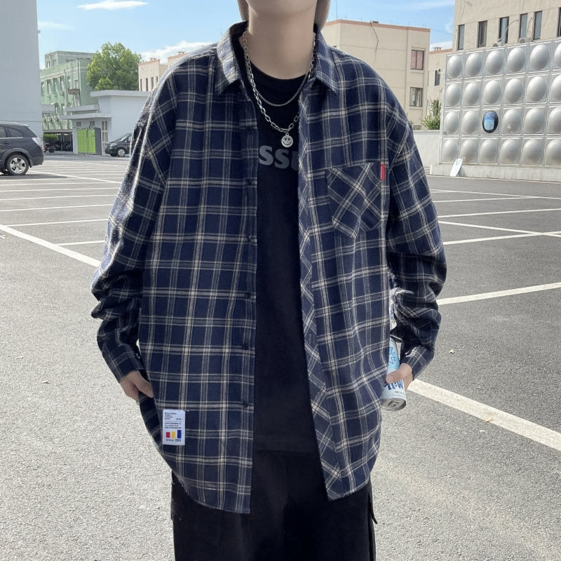 flowersverse Harajuku Plaid Shirt Men Hip Hop Flannel Checked Over Size Shirt High Quality Spring New Oversize Streetwear Green Retro Blouses